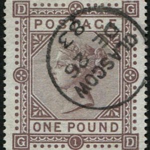 #316 GB 1867 £1 BROWN sg136 WMK ANCHOR DEEP SHADE, SUPERB USED, well centred