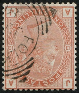 #333 GB 1873 1s BROWN sg151wi WMK inverted SPRAY vfu, well centred