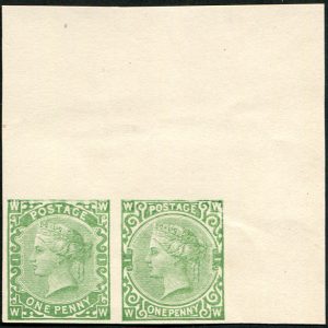 #342 GB 1879 TENDER ESSAYS by PERKINS BACON IMPERF PLATE PROOF composite 1d pair