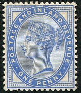 #353 GB 1881 1d lilac sg172 Die 2 COLOUR TRIAL IN BLUE wmk crown perf 14