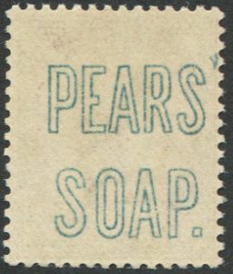 #355 GB 1881 1d sg172 'PEARS SOAP' UNDERPRINT IN BLUE, um