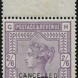 #357 GB 1883 2/6d sg178 OVPT CANCELLED TYPE 14, um top marginal