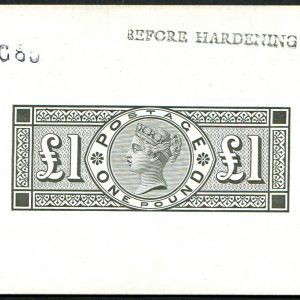#363 GB 1884 £1 BROWN sg185 DIE PROOF in black on white glazed card, endorsed