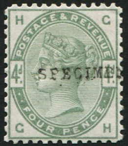 #361 GB 1883 4d sg192 TRIAL PERF 12 OVPT Specimen TYPE 9, vf mint, well centred