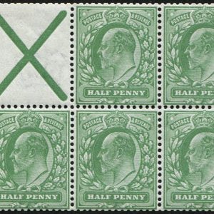 #393 GB 1911 ½d sg267b STANDREWS CROSS ATTACHED, BOOKLET PANE OF SIX um