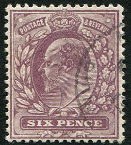 #411 GB 1911 6d sg301 DICKINSON COATED PAPER Dull Purple vfu, crisp steel cds