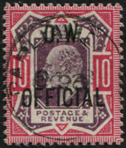 #683 GB Officials 1902 OW 10d sgO40 SUPERB USED, single upright cds of Parliament St