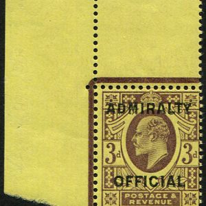 #691 GB Officials 1904 ADMIRALTY 3d sgO112 um, CORNER MARGINAL Wenvoe Cert