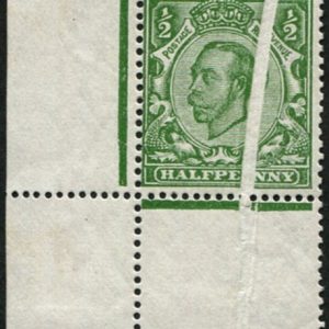 #433 GB 1911 ½d sg344 Spectacular PAPER FOLD VARIETY, um corner marginal
