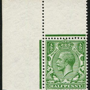 #446 GB 1912 ½d sg351wj WMK REVERSED um, corner marginal