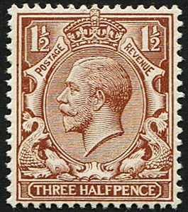 #455 GB 1912 1½d sg363var BROWN um, pristine fresh of scarce shade, 1918 printing