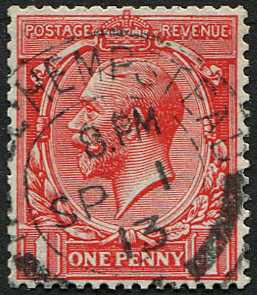 #467 GB 1913 1d sg398 MULTIPLE CYPHER vfu, light upright Hemel Hempstead cds