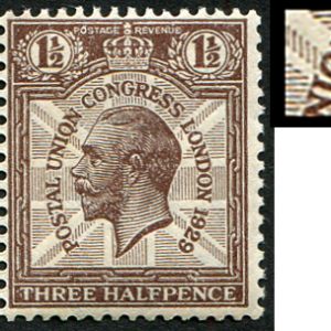 #486 GB 1929 PUC 1½d sg436 VARIETY, Q for O, R2/1 from booklet pane um