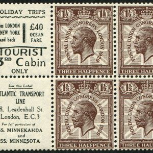 #488 GB 1929 PUC 1½d sg436cw wmk inverted ADVERTISING BOOKLET PANE #5 Holiday Trips