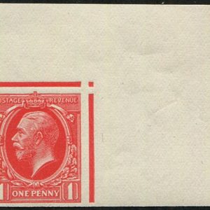 #493 GB 1934 1d sg440 TRIAL, APPROVED HEAD, IMPERF IN RED ord paper, no wmk gummed