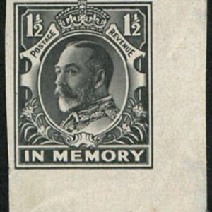 #496 GB 1935 SILVER JUBILEE IN MEMORY ESSAY, 1½d IN BLACK, WMK BLOCK CYPHER fm