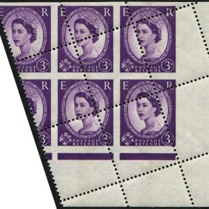 #556 GB 1960 3d centre band sg615c Spectacular misperf block of 6, corner marginal