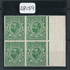 #402 GB 1911 ½d sg334 wmk multiple cypher imperf plate proof blk of 4 in green um marginal c£9600 in 2012 cert