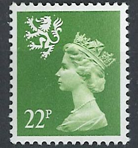 #535 GB 1986 Scotland 22p green Type II perf 14 sgS48a um (marginal blk 4 available)