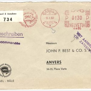 #726 Switzerland 1960 Neat registered meter-franked cover Basel to Avers