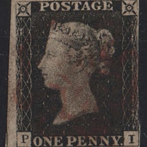 #044 GB 1840 1d black plate 1b PI fu 3 margins (2 huge), neat red MX sg2