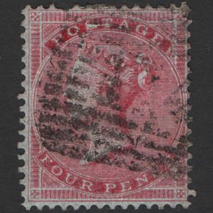 #196 GB 1855 4d small garter sg62 used, small imperfections, pulled perf, scarcer deep bright carmine shade Spec J47(1) c£525