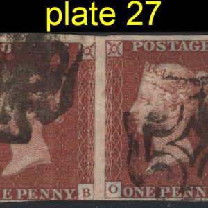 #077 GB 1841 1d red plate 27 OA-OD vgu strip of 4 margins except touched at base of OB & OD c£320 sg8