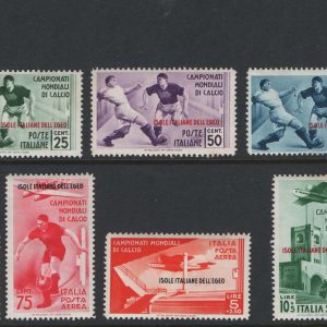 #036 Dodecanese Is 1934 World Football set of 9 Aegean Is ovpt sg128-36 f mint (minor gum fox) c£850