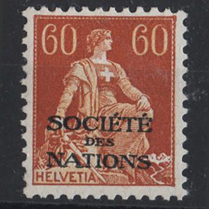 #724 Switzerland 1922 League Of Nations 60c, ordinary paper, sgLN21, um