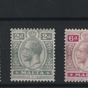 #638 Malta 1914 MCA 2s vf mint sg86, also ½d, 1d, 2d grey, 6d dull & bright purple sg71, etc c£88+