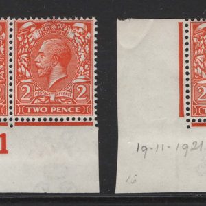 #417 GB 1912 2d bright orange Q21 corner strip of 3 um + R21 orange sg368-9 Spec N19(7) & N19(5) (R21 gum bend) c£48 as singles
