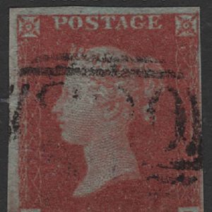 #098 GB 1841 1d red sg8 plate 144 LI fu, 4 close-good margins
