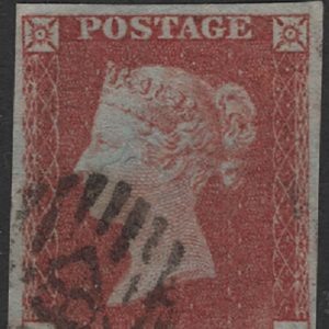 #100 GB 1841 1d red sg8 plate 145 KC vfu, 4 good margins
