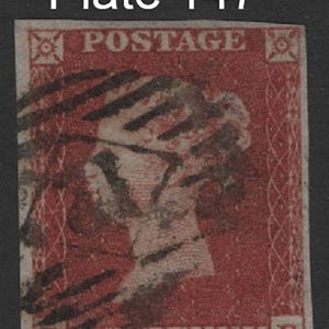 #102 GB 1841 1d red sg8 plate 147 RF fu, 4 close-good margins