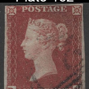 #105 GB 1841 1d red plate 152 PD fu, 4 margins sg8