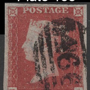 #107 GB 1841 1d red plate 158 NJ fu, 4 large margins sg8