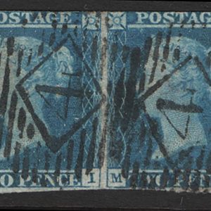 #138 GB 1841 2d plate 3 MI-MJ, 3 margined pair vgu, hinge thin on MJ sg14