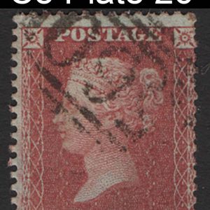 #184 GB 1854 1d red LC14 plate 26 EK sg29 C8 fu, odd nibbled perf, large crown perf 14 blued paper c£70 as plate 26