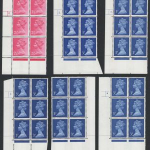 #524 GB 1971 Machin um OCP/PVA cyl blks: 3p 2B 2. p2, 4. p2inv, FCP/PVA 3p 2B 8. p7, 9 p- MCC £13.75 + r/h block with p1 in margins, also PVAD 2½d CB cyl 19 dot