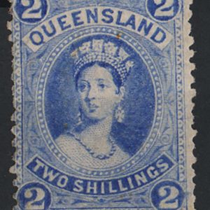 #709 Queensland 1880 2s bright blue perf 12 wmk small crown/Q sideways (twice) thin paper, f mint sg152 c£300