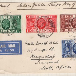 #460 GB 1935 Silver Jubilee, neat FDC airmail to South Africa sg453-456