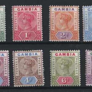 #041 Gambia 1898 Jubilee set of 8, perf fault on 3d otherwise f mint sg37-44 c£140