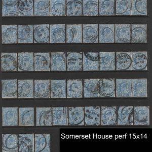 #385 GB 1911 2½d perf 15x14 sg283-284, 48 used copies with shades mainly fine c£720, study opportunity