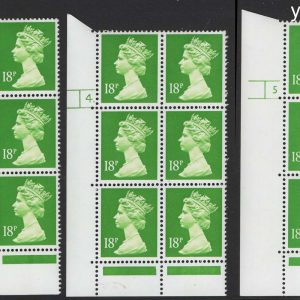 #598 GB Machin Cyl blocks  Machin 18p CB FCP/PVA cyl 4, 4 dot, also cyl 5 no dot with yellow head MCC£18