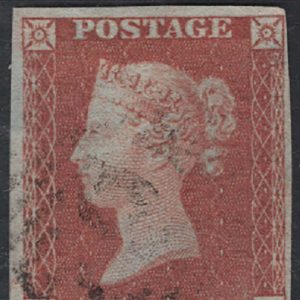 #108 GB 1841 1d red plate 164 MD vfu, 4 good margins sg8
