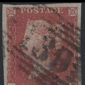 #115 GB 1841 1d red plate 166 FL fu, 4 large margins sg8