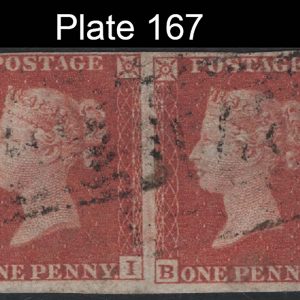 #117 GB 1841 1d red plate 167 BI-BJ pair vfu, 4 good margins sg8, BI variety