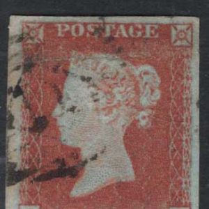 #119 GB 1841 1d red plate 168 OA fu, 4 large margins sg8