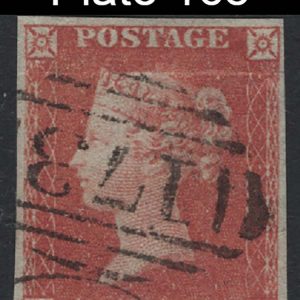 #120 GB 1841 1d red plate 168 RB fu, 4 large margins sg8