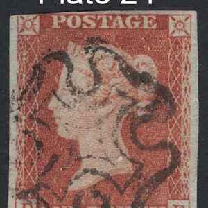 #074 GB 1841 1d red plate 24 DF 3½ margins, otherwise fu sg8